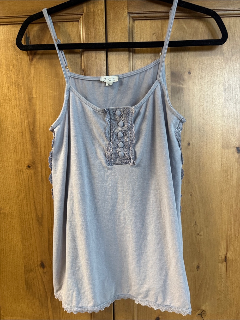 POL Dusty Blue Gray Lace-Trim Camisole